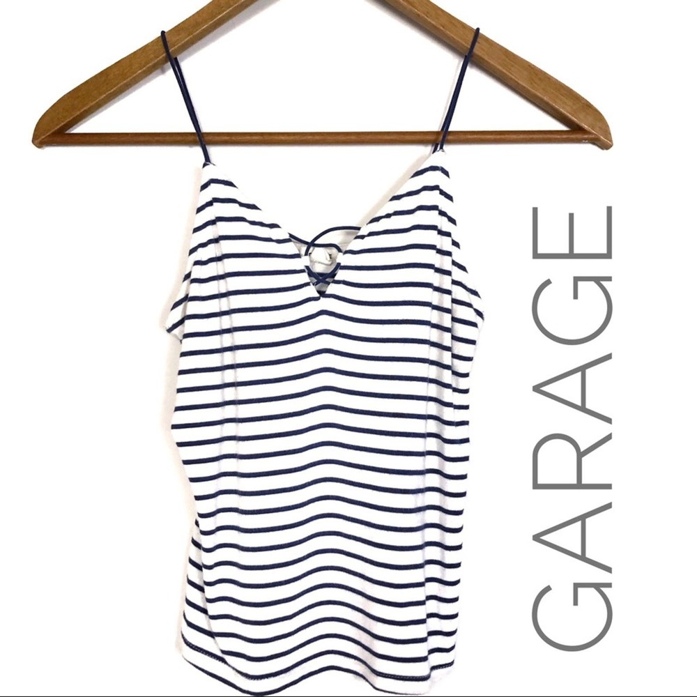 5/$25 Garage Blue White Lace Up Striped Spaghetti Strap Tank Top Women's Size XS